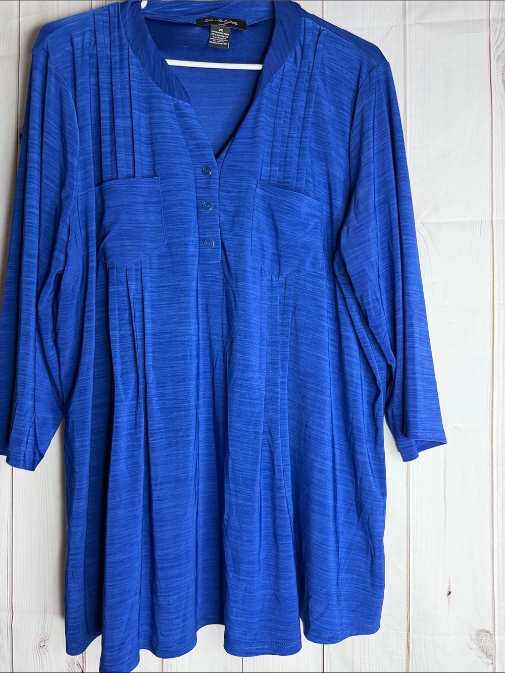 Dana Buchman Cobalt Blue Pintuck V-Neck Tunic with Front Pockets 2xl -1182